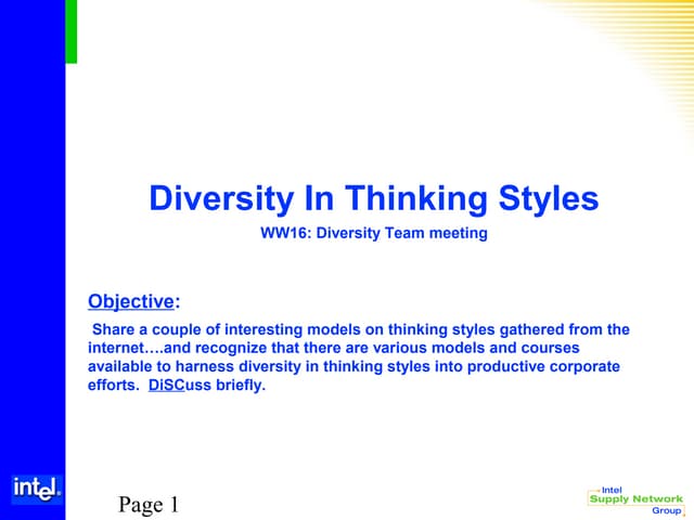 Diversity in thinking styles (part 1)