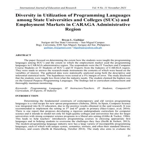 Diversity in utilization of programming languages among State Universities an...