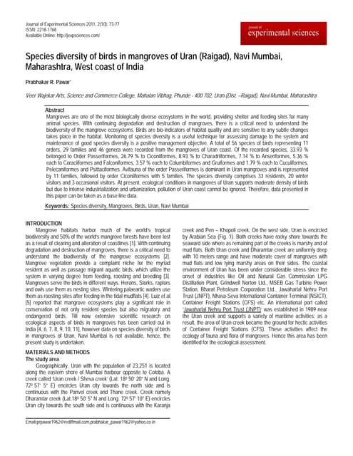 Diversity of birds paper from mangroves, j exp sci
