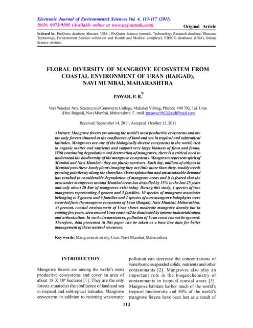 FLORAL DIVERSITY OF MANGROVE ECOSYSTEM FROM COASTAL ENVIRONMENT OF URAN (RAIG...