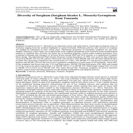 Diversity of sorghum (sorghum bicolor l. moench) germplasm from tanzania