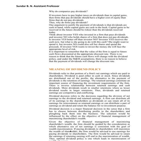 Dividend Policy and Procedure