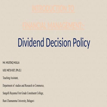 Dividend Decision Policy - "Walter Model"