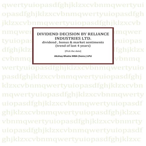 Dividend Decisions By Reliance Industries