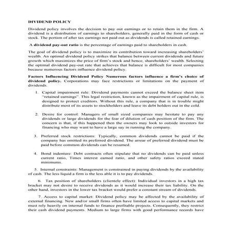 Dividend Policy.docx Dividend payout ratio and retention ratio