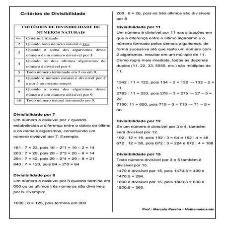 Lista de Exercícios – Critérios de Divisibilidade | PDF