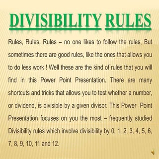 Mathematics - Divisibility Rules Fr...