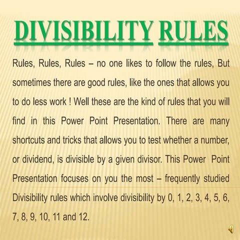 Mathematics - Divisibility Rules From 0 To 12