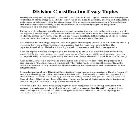 Division Classification Essay Topics