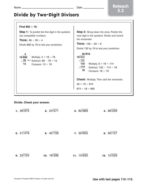 Division homework sheet | PDF