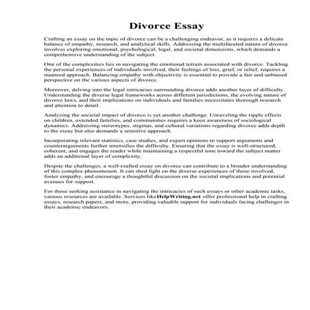 Divorce Essay. Divorce Reform essay structure - Is the law of divorce in need...