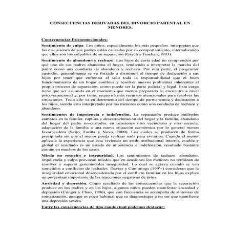 CONSECUENCIAS PSICOLÓGICAS DEL DIVORCIO EN LOS HIJOS | PDF