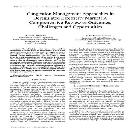 Congestion Management Approaches in Deregulated Electricity Market: A Compreh...