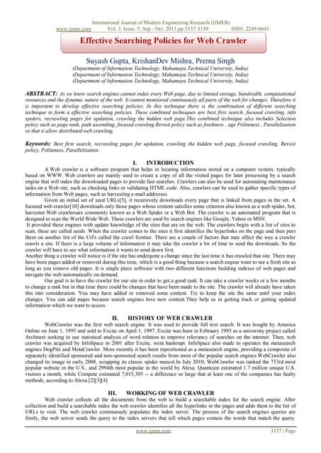Effective Searching Policies for Web Crawler
