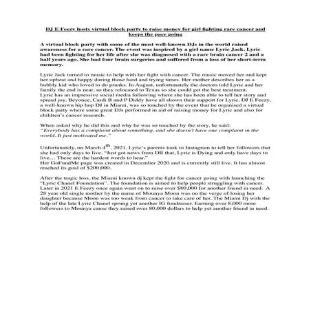    DJ E Feezy hosts virtual block party to raise money for girl fighting rare...