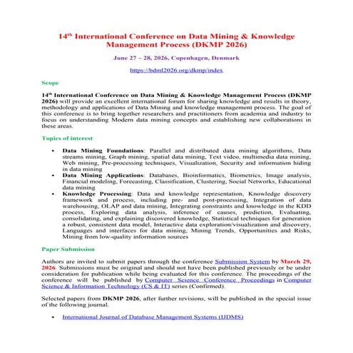 Call for Papers - 13th International Conference on Data Mining ...