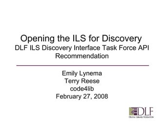 DLF ILS Discovery Interface Task Force API recommendation