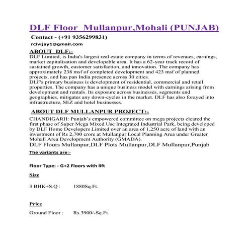 Dlf floor  mullanpur