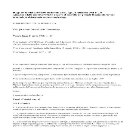 Dlgs 334 1999 versione 2015 disciplina industrie a rischio di incidente