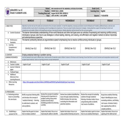 english 10 lesson log about analytical listening | DOCX