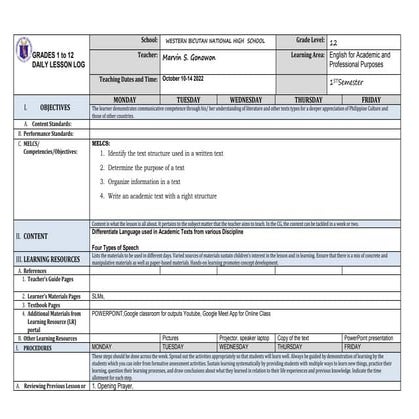 DLL-October-10-14-2022 - LESSON PLAN ENGLISH