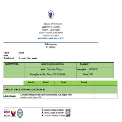 Daily Lesson Log Quarter 1-matatag Science 7 | PDF