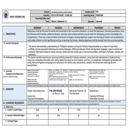 Daily Lesson Log English 10 Quarter 3 Lesson 1 Docx