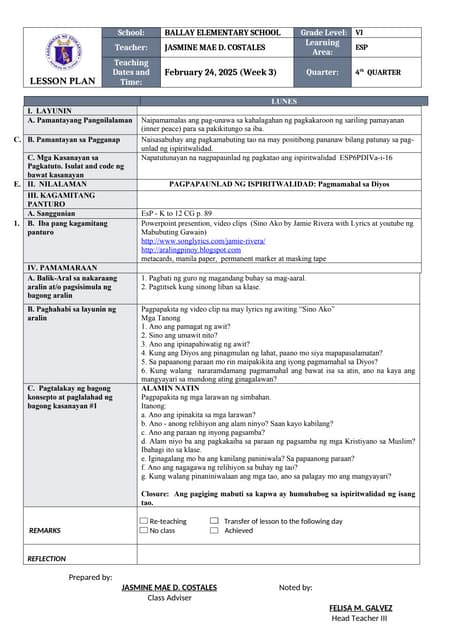 Lesson Plan in ESP for Quarter 4 Week 6 2 | PPT