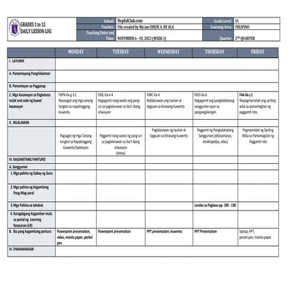 Lesson Plan for Grade 5 DLL FILIPINO 5 Q4 Week 3.docx