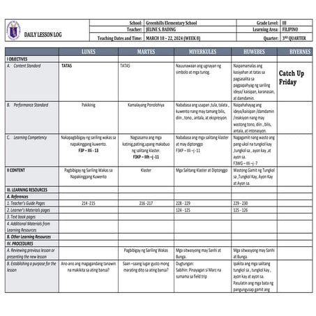 Daily Lesson Log Filipino 3 Week8 Grade3