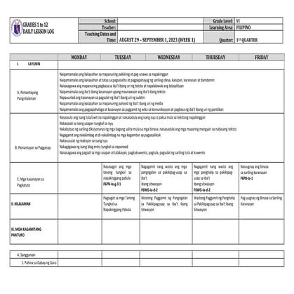 Filipino 6 Grade 6 1st Quarter Week 1 | PPTX