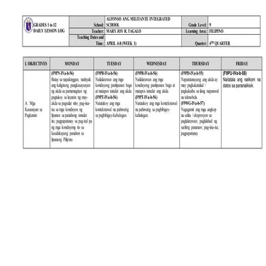 FILIPINO 8-Activity SHEET 1. filipino 9-7 | DOCX