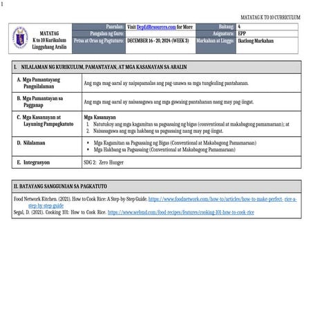 DAILY LESSON LOG IN MATATAG EDUKASYON SA PP 4 Q3 W3