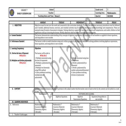 DLL Math Grade7 Quarter2 Week5 (Palawan Division).docx