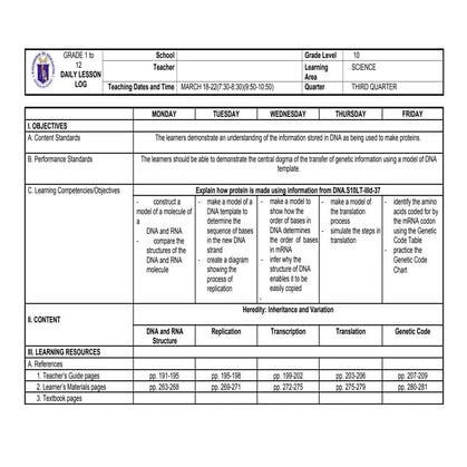 Daily Lesson Log_ SCIENCE 10-Quarter 13_W7
