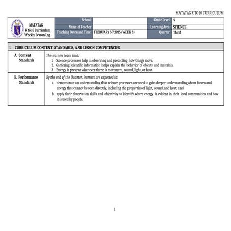 Lesson Exemplar in Grade 4 SCIENCE subject | PDF