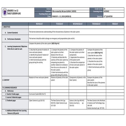 Detailed Lesson Plan about Planets | DOCX