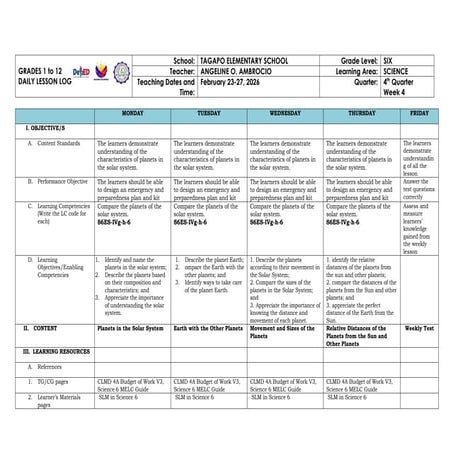 THE GRADE- 6 COT- SOLAR SYSTEM LESSON PLAN | DOCX