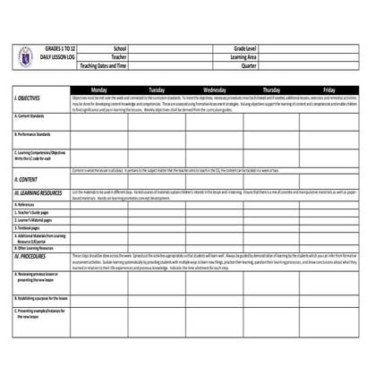 Dll template grades 1 to 12 (english)