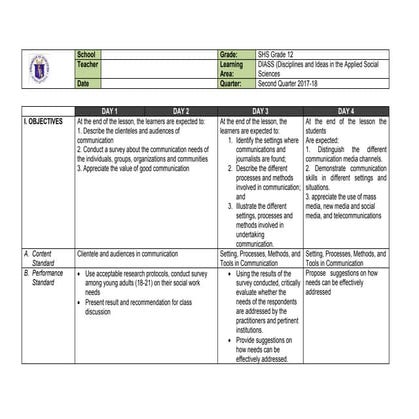 DLP DIASS Q2 Week a - Settings, Processes and Tools in Communication.doc