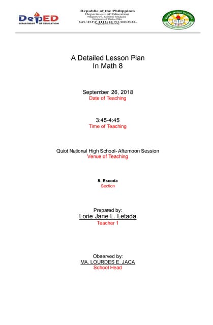 Detailed Lesson Plan in Math 