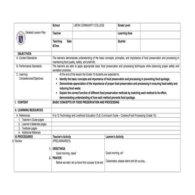 Lesson plan food spoilage | DOCX
