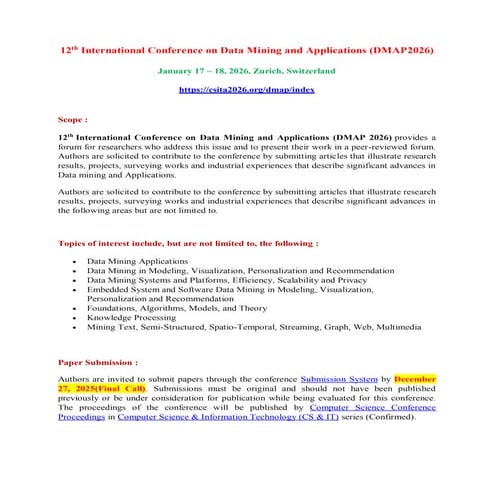 12th International Conference on Data Mining and Applications (DMAP ...