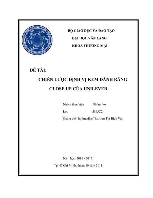 CHIẾN LƯỢC ĐỊNH VỊ KEM ĐÁNH RĂNG  CLOSE UP CỦA UNILEVER