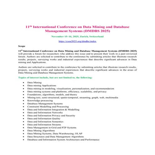 11th International Conference on Data Mining and Database Management Systems ...