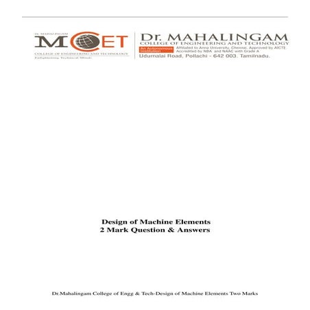 Design of Machine Elements 2  mark Question and Answers