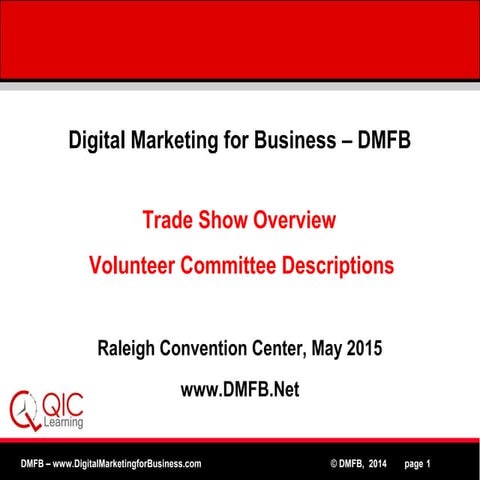 Digital Marketing for Business - DMFB Raleigh 2015 Organizer Plan