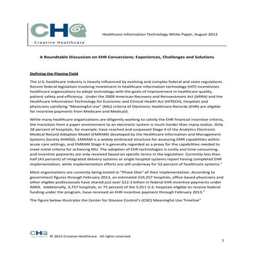 Electronic Medical Record Implementation Roundtable White Paper