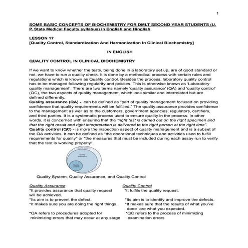 DMLT (2nd Year) : Quality Control, Standardization and Harmonization in Clini...