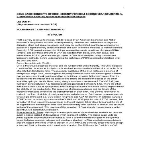 DMLT (2nd Year) : Polymerase Chain Reaction - (U. P. State Medical Faculty syllabus) in English & Hinglish
